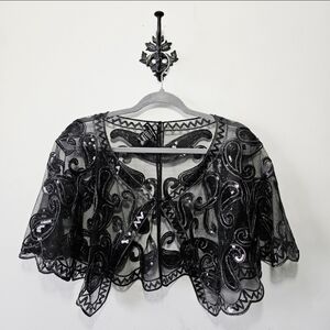 Victoria Harbour Sequin Art Deco Shawl Cape One Size Embroidered Paisley